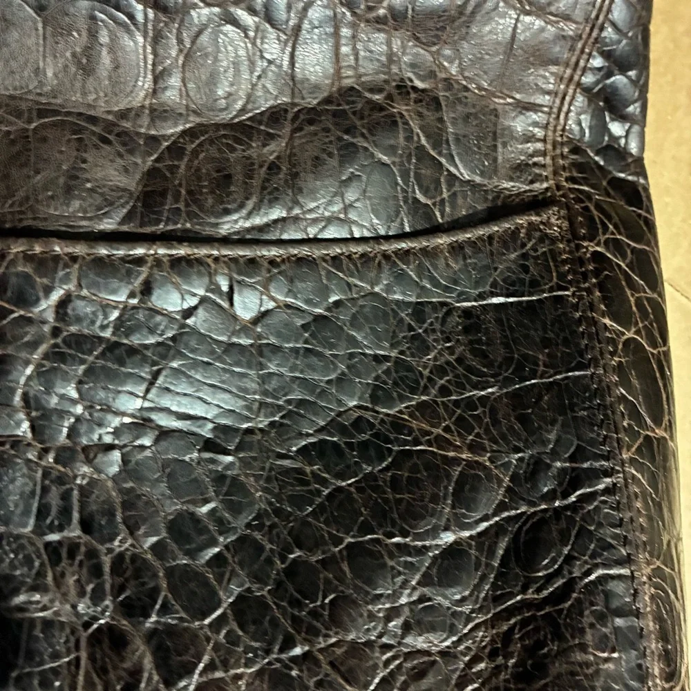 Brighton Barbados Ziptop Hobo Bag Purse Leather Croc-Embossed Brown 10X12” Boho